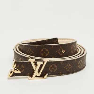 Pre-owned Louis Vuitton Cream Leather And Monogram Canvas Pretty Lv Reversible Belt 85 Cm In White