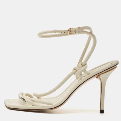Pre-owned Louis Vuitton Cream Leather Ankle Strap Sandals Size 39