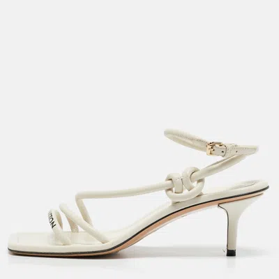 Pre-owned Louis Vuitton Cream Leather Ankle Wrap Sandals Size 37