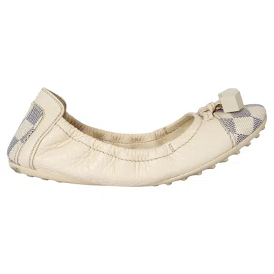Pre-owned Louis Vuitton Cream Leather Lovely Damier Azur Ballet Flats Shoes 37 In White