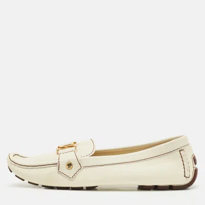 Pre-owned Louis Vuitton Cream Leather Monte Carlo Loafers Size 39 In White
