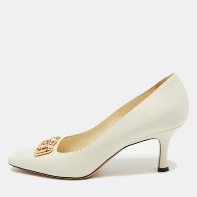Pre-owned Louis Vuitton Cream Leather Rotary Square Toe Pumps Size 40 In Beige