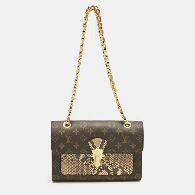 Pre-owned Louis Vuitton Cream Monogram Canvas And Python Victoire Bag In White