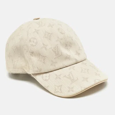 Pre-owned Louis Vuitton Cream Monogram Canvas Baseball Cap 53 Cm In White