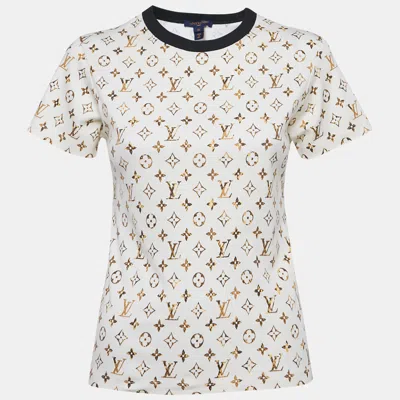 Pre-owned Louis Vuitton Cream Monogram Jersey Crew Neck T-shirt Xs In White