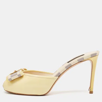 Pre-owned Louis Vuitton Cream Patent Leather Azur Damier Canvas Sandals Size 38.5