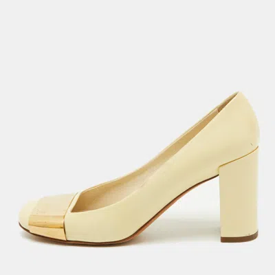 Pre-owned Louis Vuitton Cream Patent Leather Block Heel Pumps Size 38