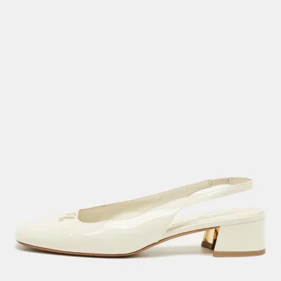 Pre-owned Louis Vuitton Cream Patent Leather Slingback Pumps Size 40 In White