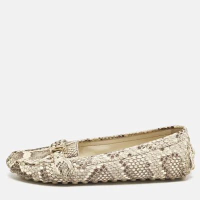 Pre-owned Louis Vuitton Cream Python Monte Carlo Loafers Size 38.5