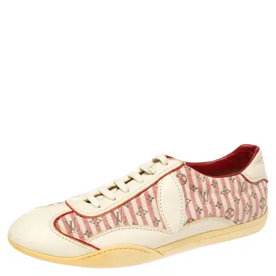 Pre-owned Louis Vuitton Cream /red Monogram Canvas And Leather Trainers Size 39