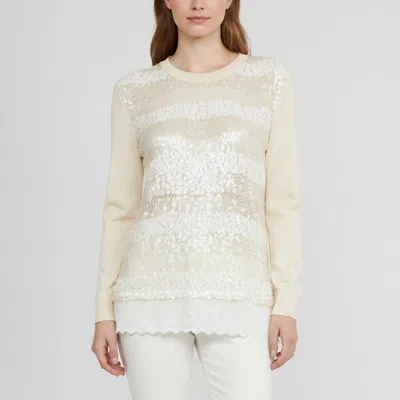 Pre-owned Louis Vuitton Cream Sequins Embellished Wool Blend Sweater L