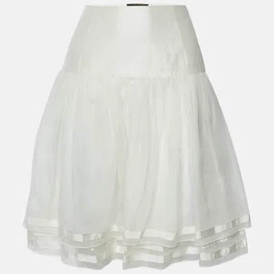 Pre-owned Louis Vuitton Cream Silk Flared Mini Skirt M In White
