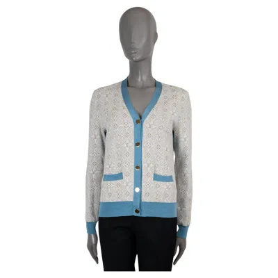 Pre-owned Louis Vuitton Cream Taupe Blue Silk 2022 1854 Contrast Trim Cardigan Sweater M In White