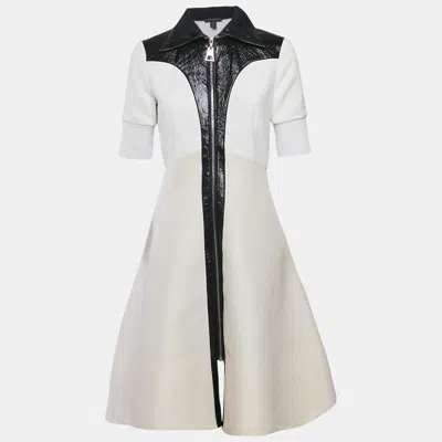 Pre-owned Louis Vuitton Cream Wool Blend Faux Leather Trim Short Dress S