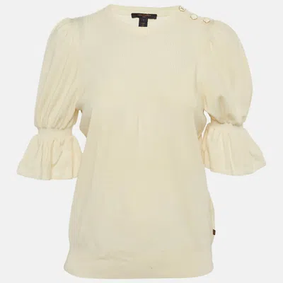 Pre-owned Louis Vuitton Cream Wool Flared Sleeve Top S In White