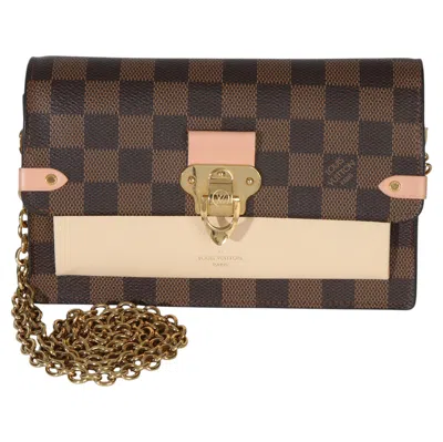 Pre-owned Louis Vuitton Creme Damier Ebene Canvas Vavin Chain Wallet In Black
