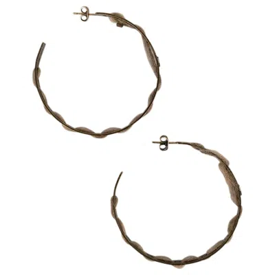 Pre-owned Louis Vuitton Creoles Dark Gold Metal Hoop Earrings Interlaced With Wool In Multi