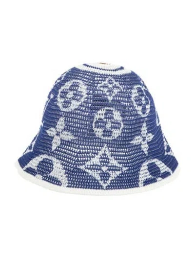 Pre-owned Louis Vuitton Crochet Monogram Lv Bucket Hat In Blue