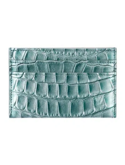 Pre-owned Louis Vuitton Crocodile Card Case In Blue