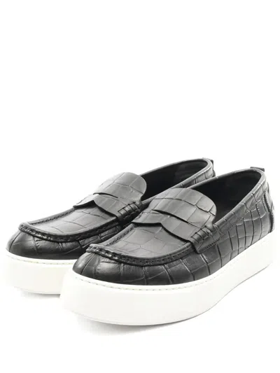 Pre-owned Louis Vuitton Crocodile-embossed Slip-ons In Black