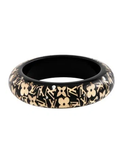 Pre-owned Louis Vuitton Crystal & Resin Wide Inclusion Bangle Bracelet, 8" In Black