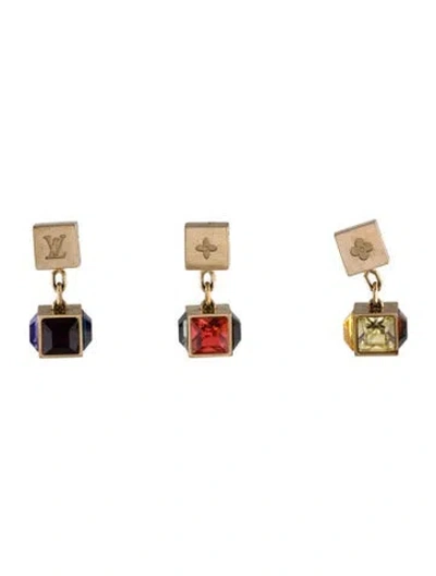 Pre-owned Louis Vuitton Crystal Gamble Drop Earrings Set In Multi