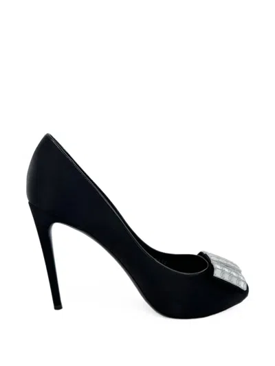 Pre-owned Louis Vuitton Crystal-embellished Peep-toe Pumps In Black