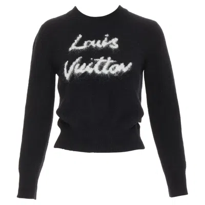 Pre-owned Louis Vuitton Cursive Signature Black White Wool Blend Fluffy Logo Crew Sweater