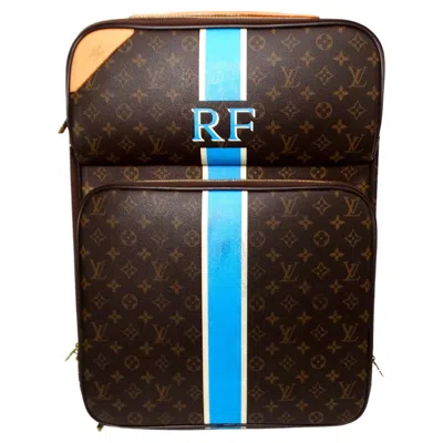 Pre-owned Louis Vuitton Custom "rf" Initials Monogram Pegase 55 Rolling Suitcase In Black