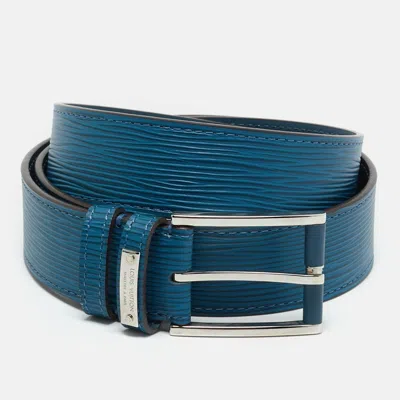 Pre-owned Louis Vuitton Cyan Epi Leather Buckle Belt 95cm In Blue