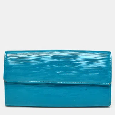 Pre-owned Louis Vuitton Cyan Epi Leather Sarah Wallet In Blue