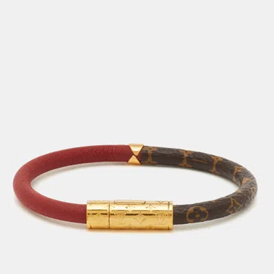 Pre-owned Louis Vuitton Daily Confidential Leather Canvas Gold Tone Bracelet
