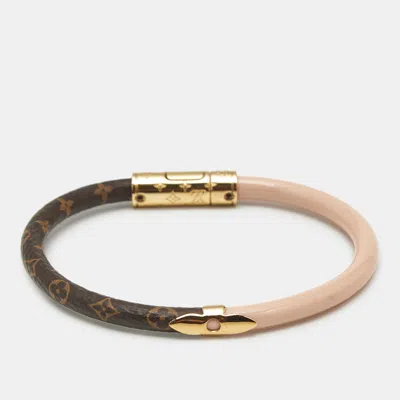 Pre-owned Louis Vuitton Daily Confidential Monogram Leather Canvas Gold Tone Bracelet