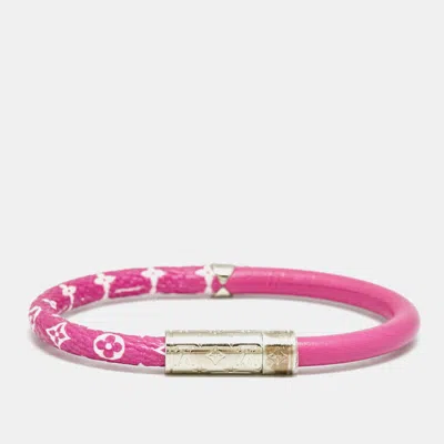 Pre-owned Louis Vuitton Daily Confidential Pink Leather Silver Tone Bracelet