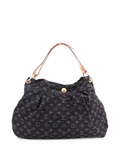 Pre-owned Louis Vuitton Daily Handbag Denim Pm Hobo Bag In Black