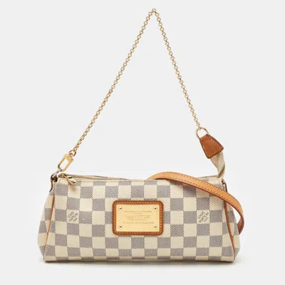 Pre-owned Louis Vuitton Damier Azur Canvas Eva Pochette Bag In White