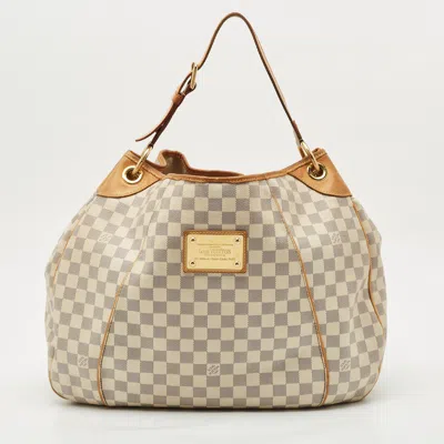 Pre-owned Louis Vuitton Damier Azur Canvas Galliera Gm Bag In White