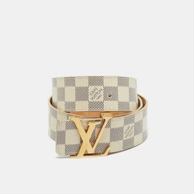 Pre-owned Louis Vuitton Damier Azur Canvas Lv Initiales Belt 85 Cm In White