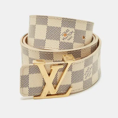 Pre-owned Louis Vuitton Damier Azur Canvas Lv Initiales Belt 95cm In White