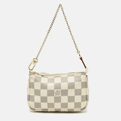 Pre-owned Louis Vuitton Damier Azur Canvas Mini Pochette Accessoires In White