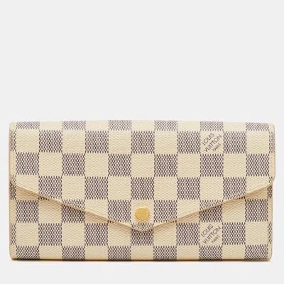 Pre-owned Louis Vuitton Damier Azur Canvas Sarah Wallet In White