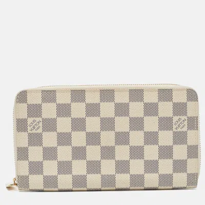 Pre-owned Louis Vuitton Damier Azur Canvas Zippy Organizer Wallet In White