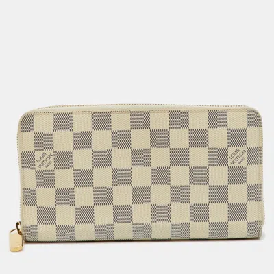 Pre-owned Louis Vuitton Damier Azur Canvas Zippy Organizer Wallet In White