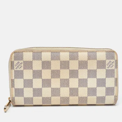 Pre-owned Louis Vuitton Damier Azur Canvas Zippy Wallet In White