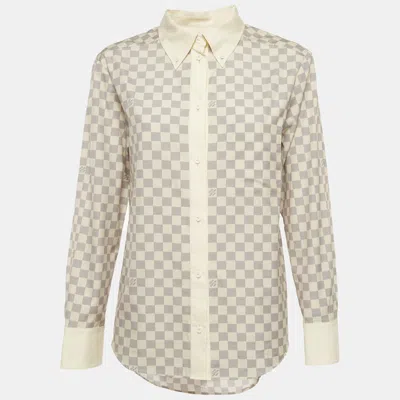 Pre-owned Louis Vuitton Damier Azur Check Cotton Button Down Shirt M In White