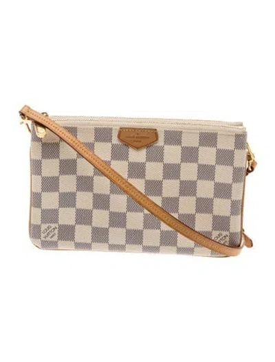 Pre-owned Louis Vuitton Damier Azur Double Zip Pochette In Neutral
