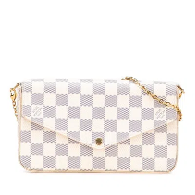 Pre-owned Louis Vuitton Damier Azur Ivory Pvc Leather Pochette Shoulder Bag () In White