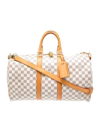 Pre-owned Louis Vuitton Damier Azur Keepall Bandouliere 45 In Neutral