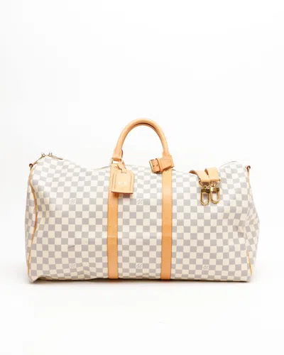 Pre-owned Louis Vuitton Damier Azur Keepall Bandoulière 55 Weekend Bag