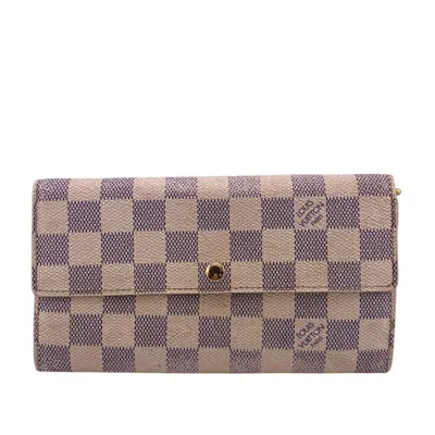 Pre-owned Louis Vuitton Damier Azur Leather Wallet (bi-fold) () In White